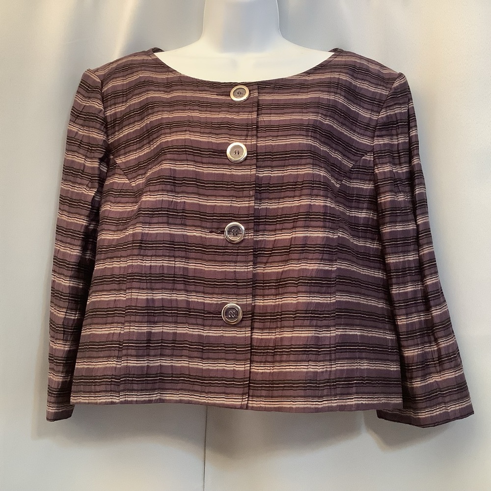 Portfolio Louben Jacket Women’s Size 14 Linen Stripes Buttons Cropped Purple